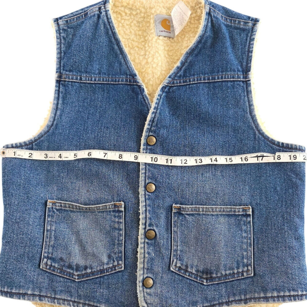 Vintage Carhartt Sherpa denim vest size medium western snaps - Picture 7 of 9